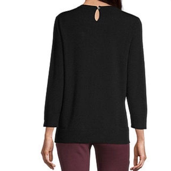 𝅺LIZ Claiborne Black Jewel Neck 3/4 Sleeve Sweater - Picture 2 of 7